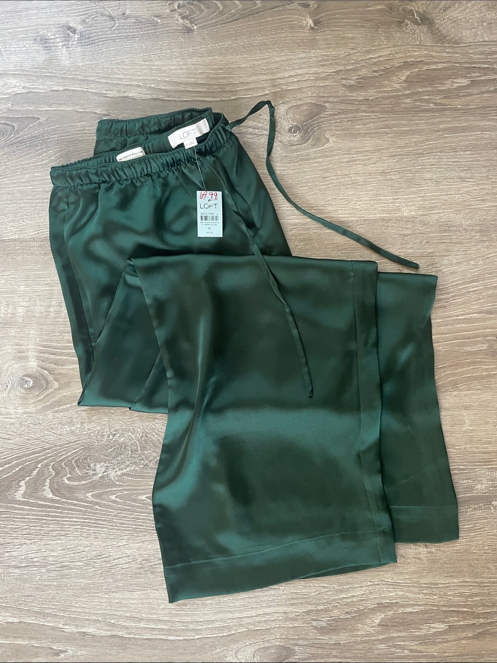 LOFT Satin Drawstring Pants - Emerald Green - Picture 1 of 5